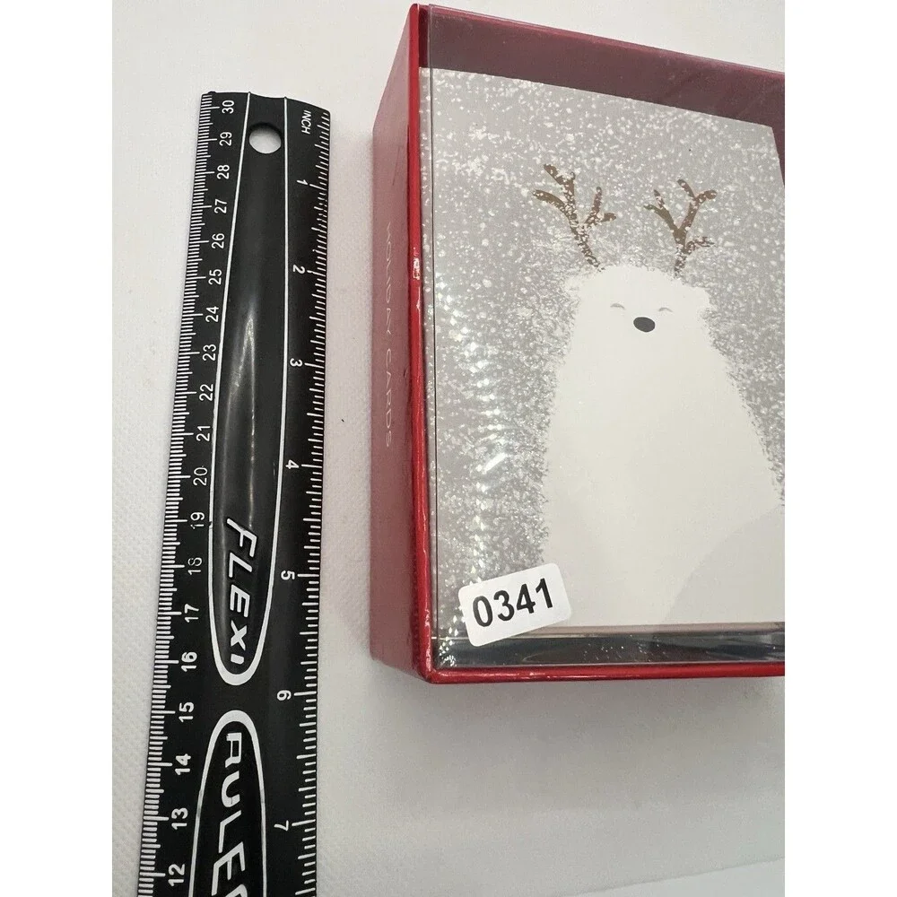 20 Papyrus Polar Bear with Antlers Holiday Note Cards & Envelopes 4.75” Glitter